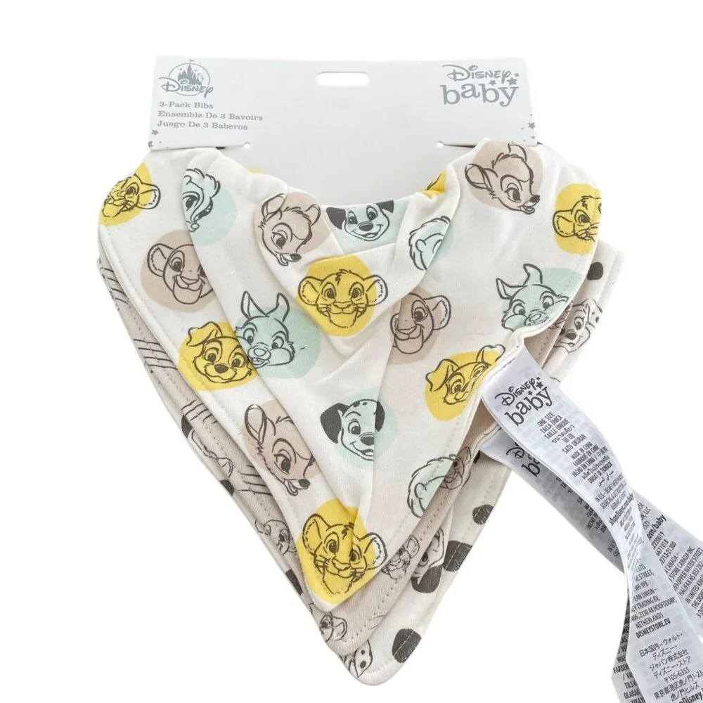 Disney Store Disney Baby Simba Bambi Thumper Tramp Lucky Set of 3 Bibs for Baby